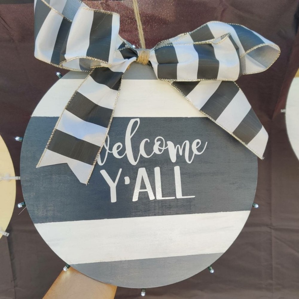 Wood door sign welcome yall
